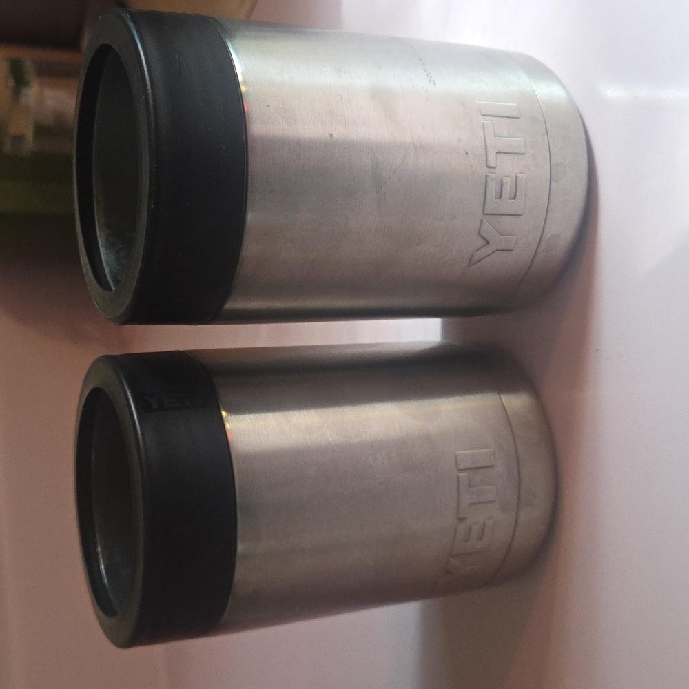 (Two) Yeti Stainless Steel Can Coolers with Black Trim